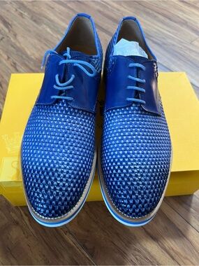 Blue Woven Derby Shoes